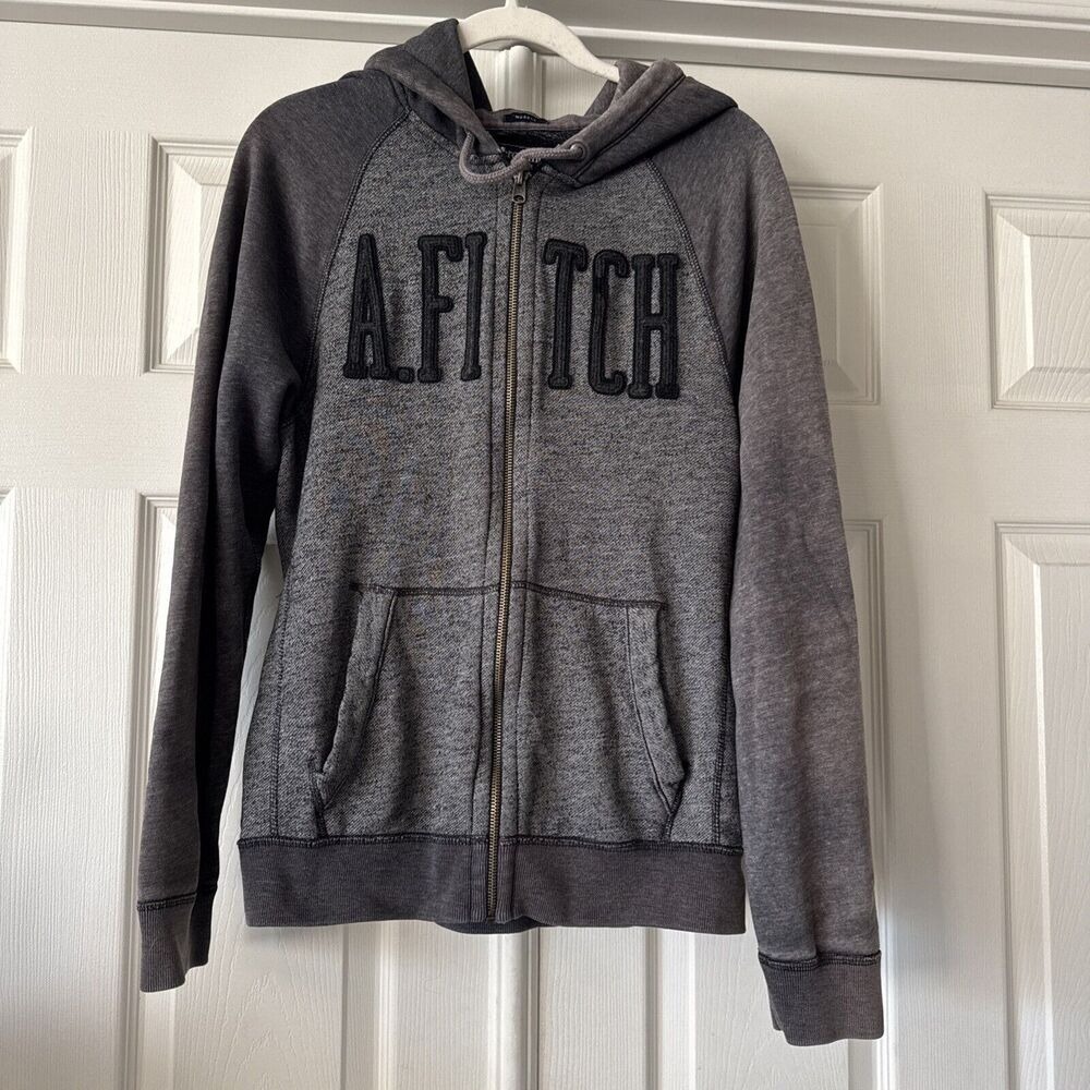 Y2K Abercrombie & Fitch Muscle Full Zip Hoodie Mens M Gray Spellout Logo